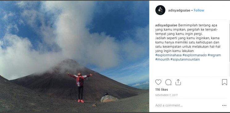 Gunung Soputan sebelum terjadi erupsi. (Instagram/@adisyadgsalae)