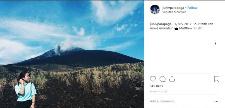 Gunung Soputan sebelum terjadi erupsi. (Instagram/@Junivparapaga)