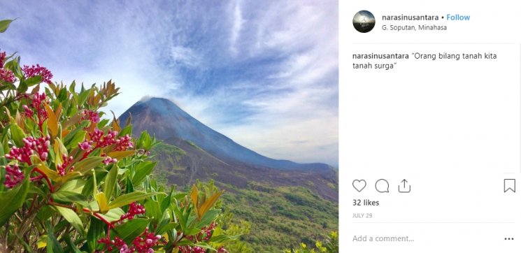 Gunung Soputan sebelum terjadi erupsi. (Instagram/@narasinusantara)