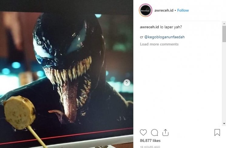 Meme Venom makan rolade. (instagram.com/@kegobloganunfaedah)