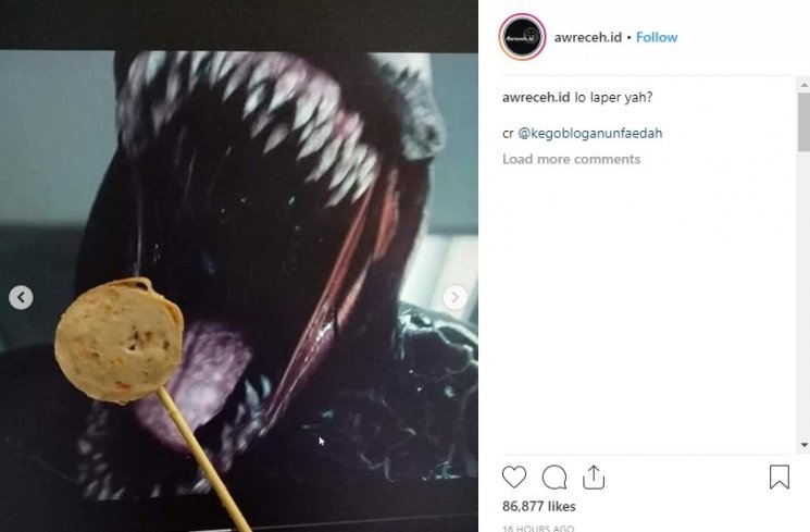 Meme Venom makan rolade. (instagram.com/@kegobloganunfaedah)