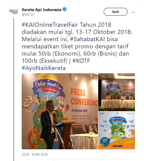 Promo KAI Online Travel Fair Tahun 2018. (Twitter/@KAI121)