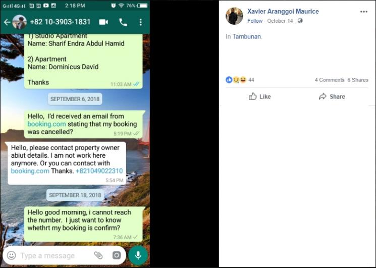 Kronologi tertipunya seorang turis asal Malaysia. (Facebook/Xavier Aranggoi Maurice)