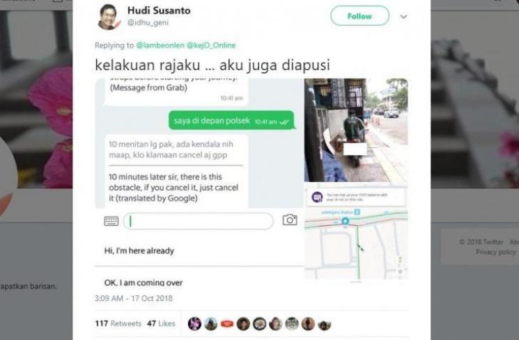 Modus licik driver ojol. (twitter/idhu_geni)