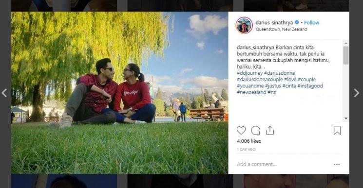Darius Sinathrya dan Donna Agnesia di Selandia Baru (instagram.com/darius_sinathrya)