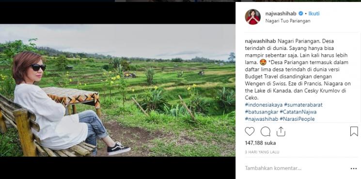 Najwa Shihab berkunjung ke Sumatera Barat. (Instagram/@najwashihab)