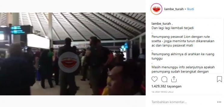 Lion Air rute Jakarta-Yogyakarta alami masalah ketika hendak berangkat. (Instagram/@lambe_turah)