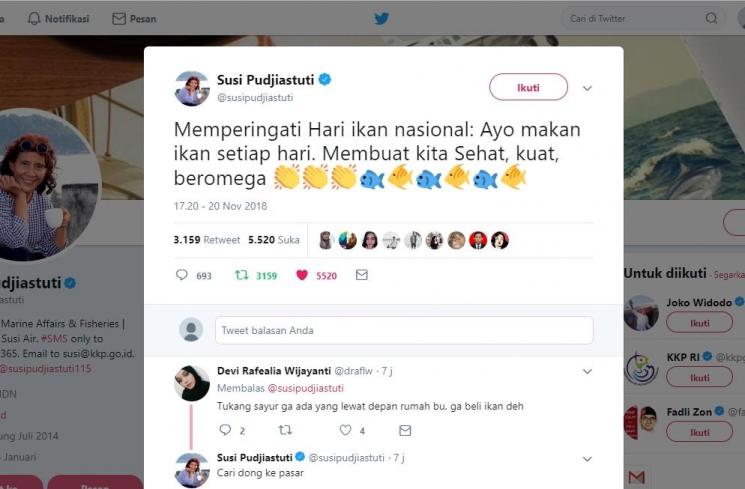 Hari Ikan Nasional, Susi Pudjiastuti Diserbu Warga Twitter. (twitter.com/susipudjiastuti)