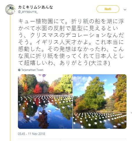 Saksikan Instalasi Origami di Inggris, Turis Jepang Ini Menangis. (Twitter/@_annapurna_)