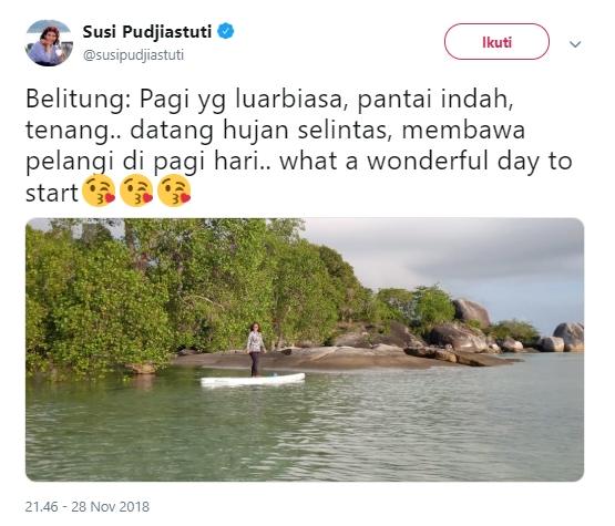 Nikmati Suasana Pagi Menteri Susi Pamer Keindahan Pulau Belitung. (Twitter/@susipudjiastuti)