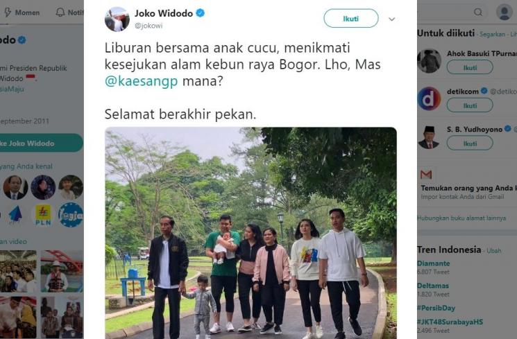 Surat Terbuka untuk Kaesang yang Tak Lagi Diajak Jokowi Liburan. (twitter.com/jokowi)