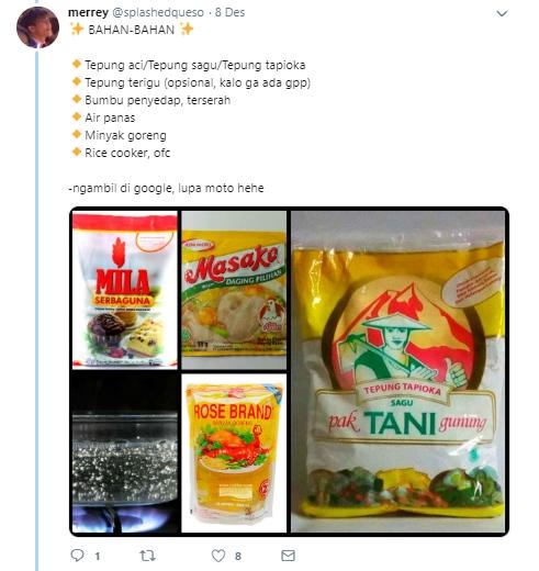 Bahan-bahan membuat cimol rice cooker. (Twitter/@splashedqueso)