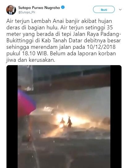 Banjir di Sumatera Barat. (Twitter/Sutopo_PN)