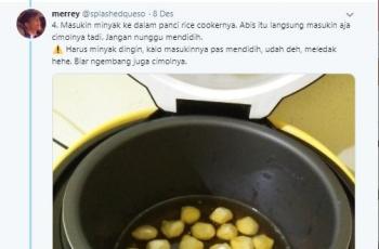 Tahapan membuat cimol rice cooker. (Twitter/@splashedqueso)
