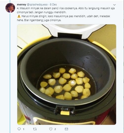 Tahapan membuat cimol rice cooker. (Twitter/@splashedqueso)