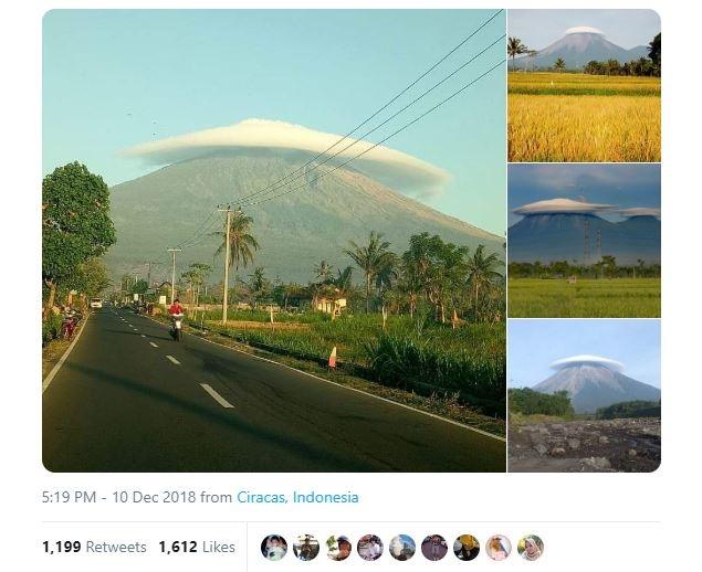 Awan Altocumulus Lenticularis di Gunung Semeru (twitter.com/Sutopo_PN)