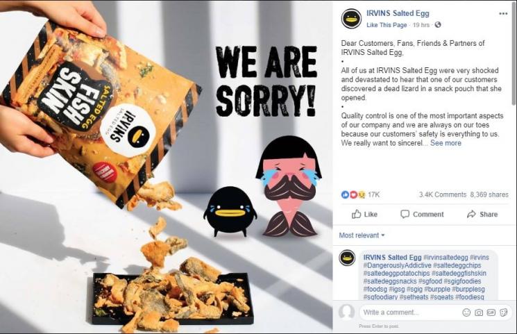 Konsumen Temukan Cicak Mati dalam Bungkus Snack (facebook.com/IRVINS Salted Egg)