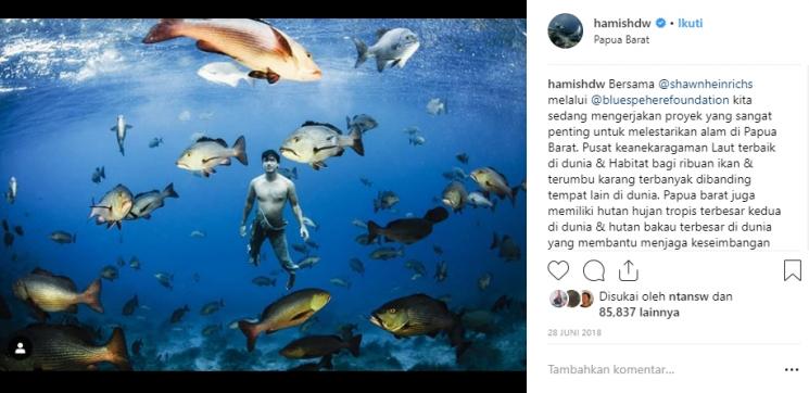 Momen Hamish Daud jelajahi laut Indonesia. (Instagram/@hamishdw)