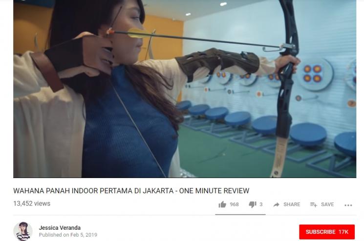 Jessica Veranda Main Panah di Wahana Panah Indoor Pertama. (Youtube/Jessica Veranda)