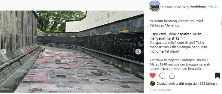 Vandalisme di Monumen Serangan Umum 1 Maret 1949. (Instagram/@museum.benteng.vredeburg)