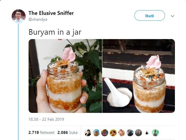 Buryam in jar, bubur ayam di dalam gelas. (twitter.com/shandya)