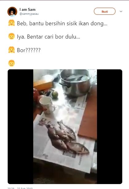 Bersihkan sisik ikan pakai bor. (Twitter/sammypasau)