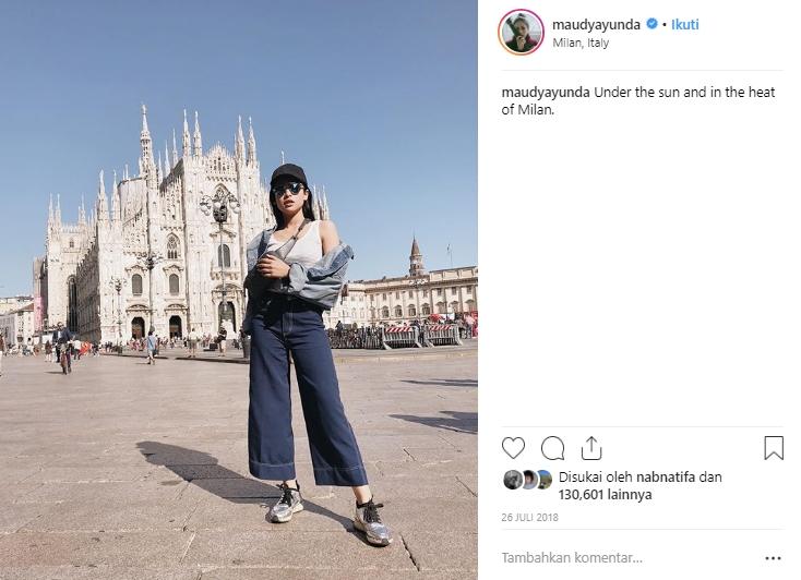 Gaya liburan Maudy Ayunda. (Instagram/@maudyayunda)