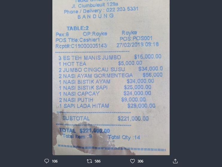 Tagihan Restoran Pakai Dolar (twitter.com/BNGPY)