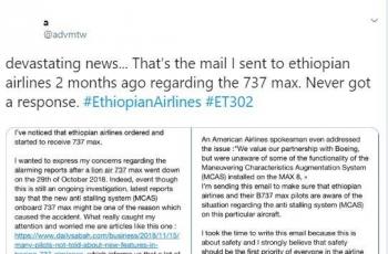 MAX 8 Jatuh, Netizen Ini Klaim Sudah Peringatkan Ethiopian Airlines (twitter.com/advmtw)