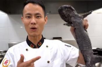 Tutorial memasak salamander raksasa ala koki Wan Gang. (Youtube)