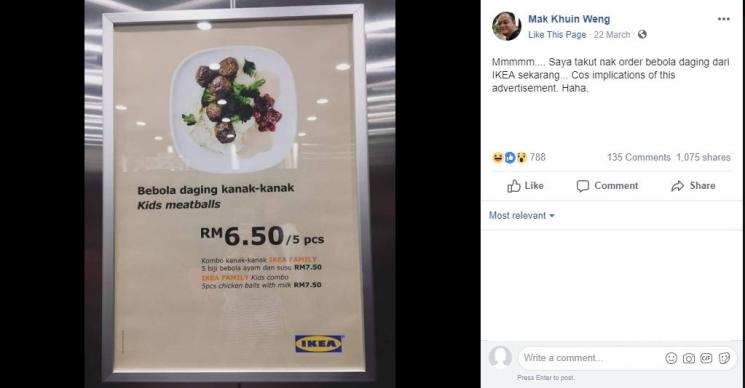 Menu Bakso Daging Anak-anak di IKEA (facebook.com/Mak Khuin Weng)