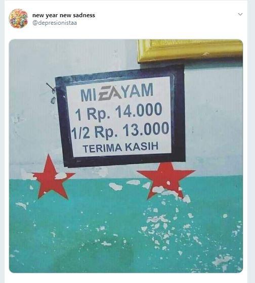 Harga Mie Ayam Setengah Porsi Bikin Gagal Paham (twitter.com/depresionistaa)