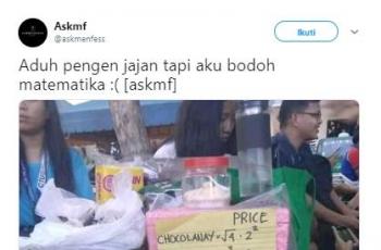 Bikin pusing, penjual jajanan ini kasih harga dagangan pakai rumus Matemarika. (Twitter/askmenfezz)