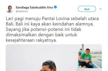 Sandiaga Uno berkunjung ke Pantai Lovina di Bali. (Instagram/@sandiuno)