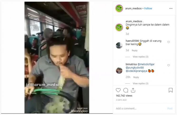 Multitasking Sambil Menyetir, Supir Bus Basah Kuyup (instagram.com/arum_medsos)