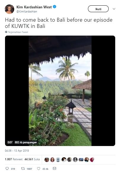 Kim Kardashian liburan di Bali. (Twitter/KimKardashian)