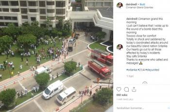 Kesaksian salah seorang tamu yang menginap di Hotel Cinnamon Grand saat kejadian ledakan bom Sri Lanka. (Instagram/deirdl)
