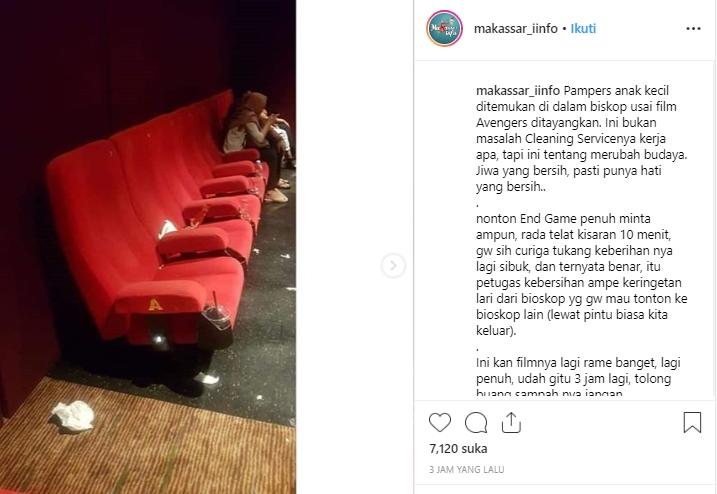 Keterlaluan, Usai Nonton Avengers: Endgame, Orang Ini Buang Popok di Bioskop. (Instagram/@makassar_iinfo)