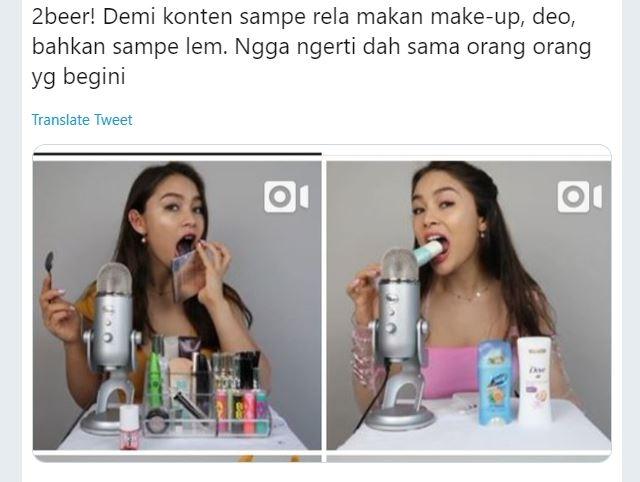 Wanita Nekat Makan Makeup Demi Video ASMR (twitter.com/tubirfess)
