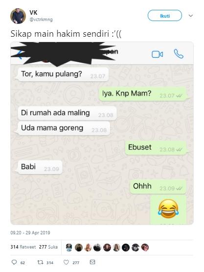 Bikin Gagal Paham, Ibu Ini Disangka Anaknya Goreng Maling Sungguhan. (Twitter/vctrkmng)
