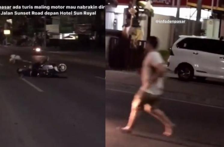 Viral Video Bule Ngamuk di Bali, Tendang Pemotor dan Tabrakkan Diri. Kolase (instagram.com/infodenpasar)