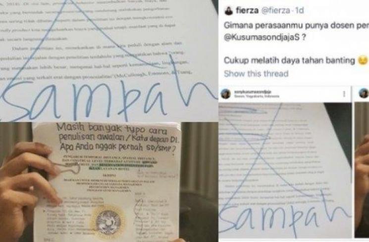 Foto viral skripsi mahasiswa dicoret sampah oleh dosen pembimbing (Twitter @fierza)