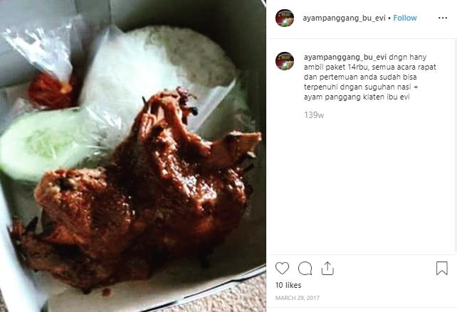 Ayam Panggang Ibu Evi. (Instagram/@ayampanggang_ibu_evi)