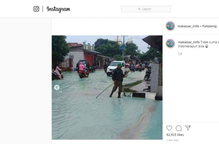 Banjir dengan air bersih. (instagram/makassar_iinfo)