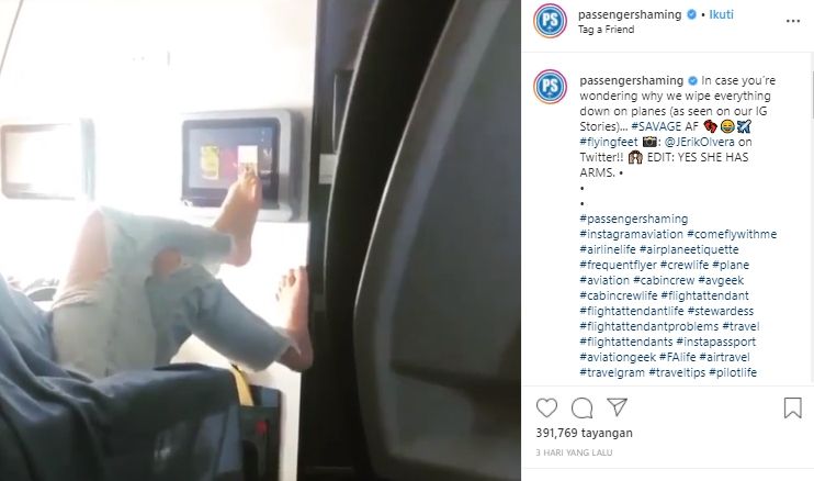 Alasan mengapa penumpang harus membersihkan ulang bangku pesawat. (Instagram/@passengershaming)