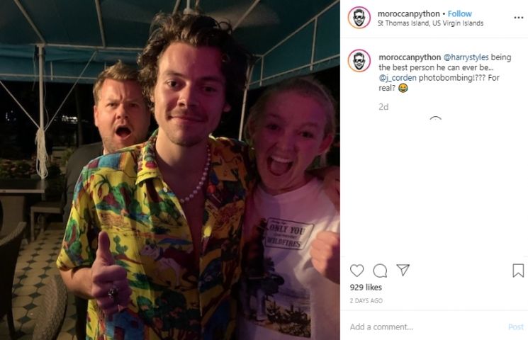 Harry Styles dan James Corden. (instagram.com/moroccanpython)