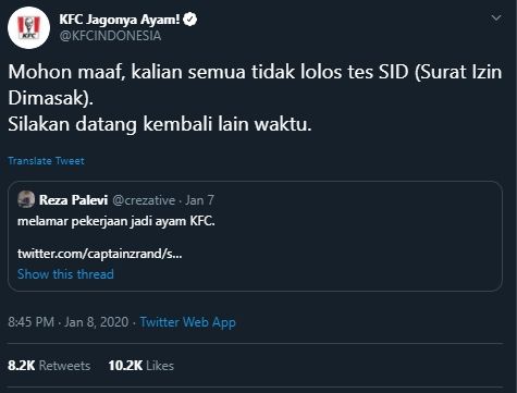 Ngakak, Ini Balasan KFC Tanggapi Video Ayam Berjalan Menuju Restoran. (Twitter/@KFCINDONESIA)