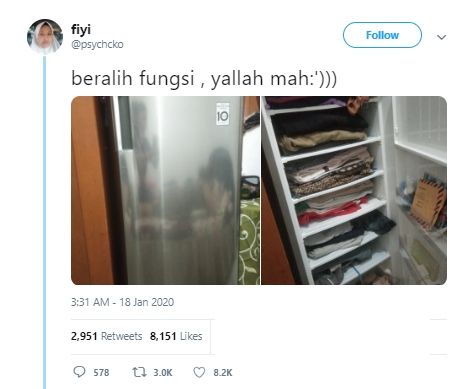 Kulkas Jadi Lemari. (twitter.com/psychcko)