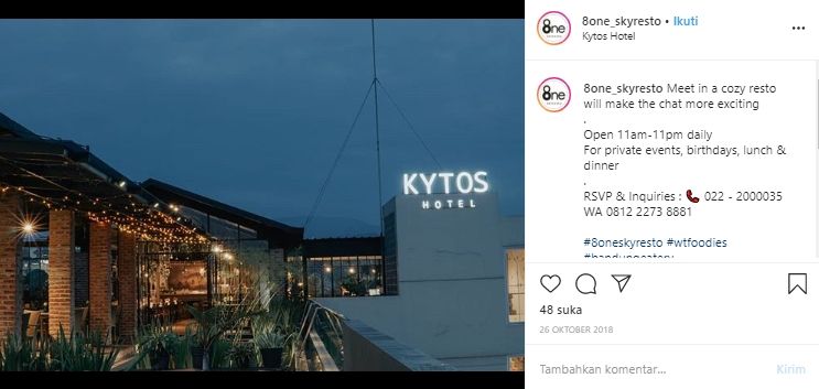 Restoran Rooftop Romantis di Bandung. (instagram.com/8one_skyresto)