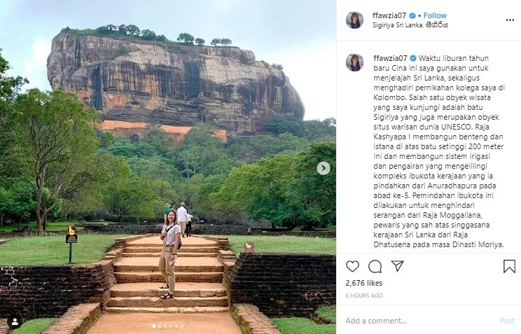 Fika Fawzia Berkunjung ke Sigiriya. (Instagram.com/ffawzia07)